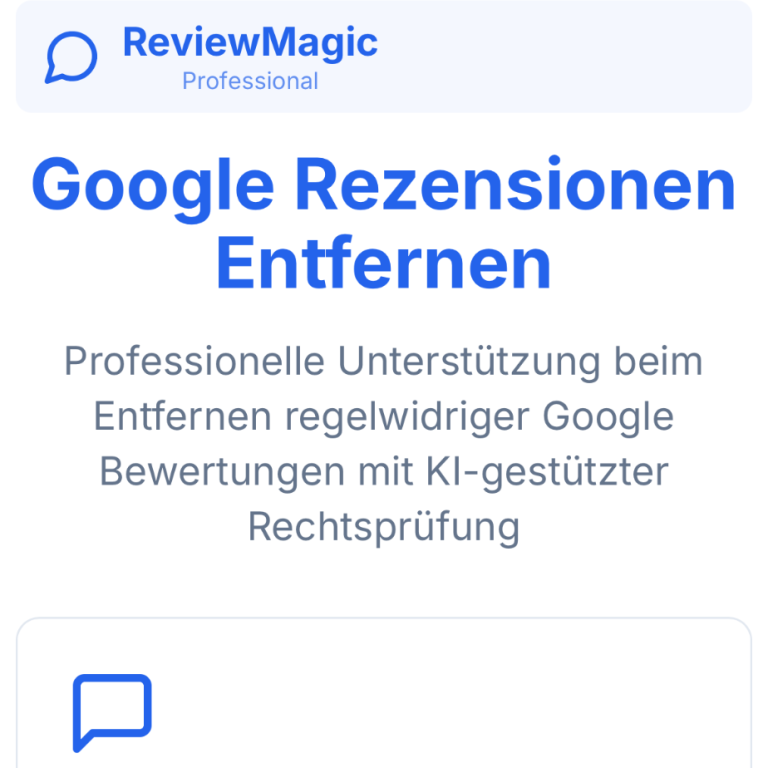 Text auf blauem Hintergrund: "Google Rezensionen Entfernen - Professionelle Unterstützung..."